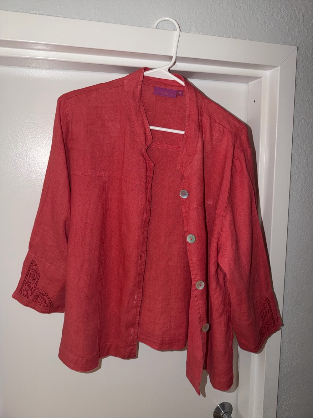 Casual Women's 100% linen Red Button-Front Shirt Jacket